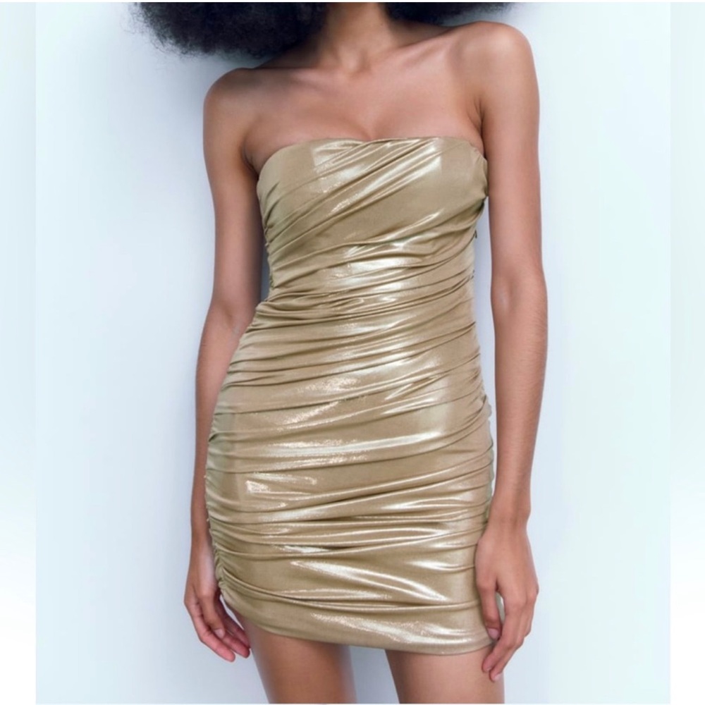 Zara NWT Ruched strapless dress